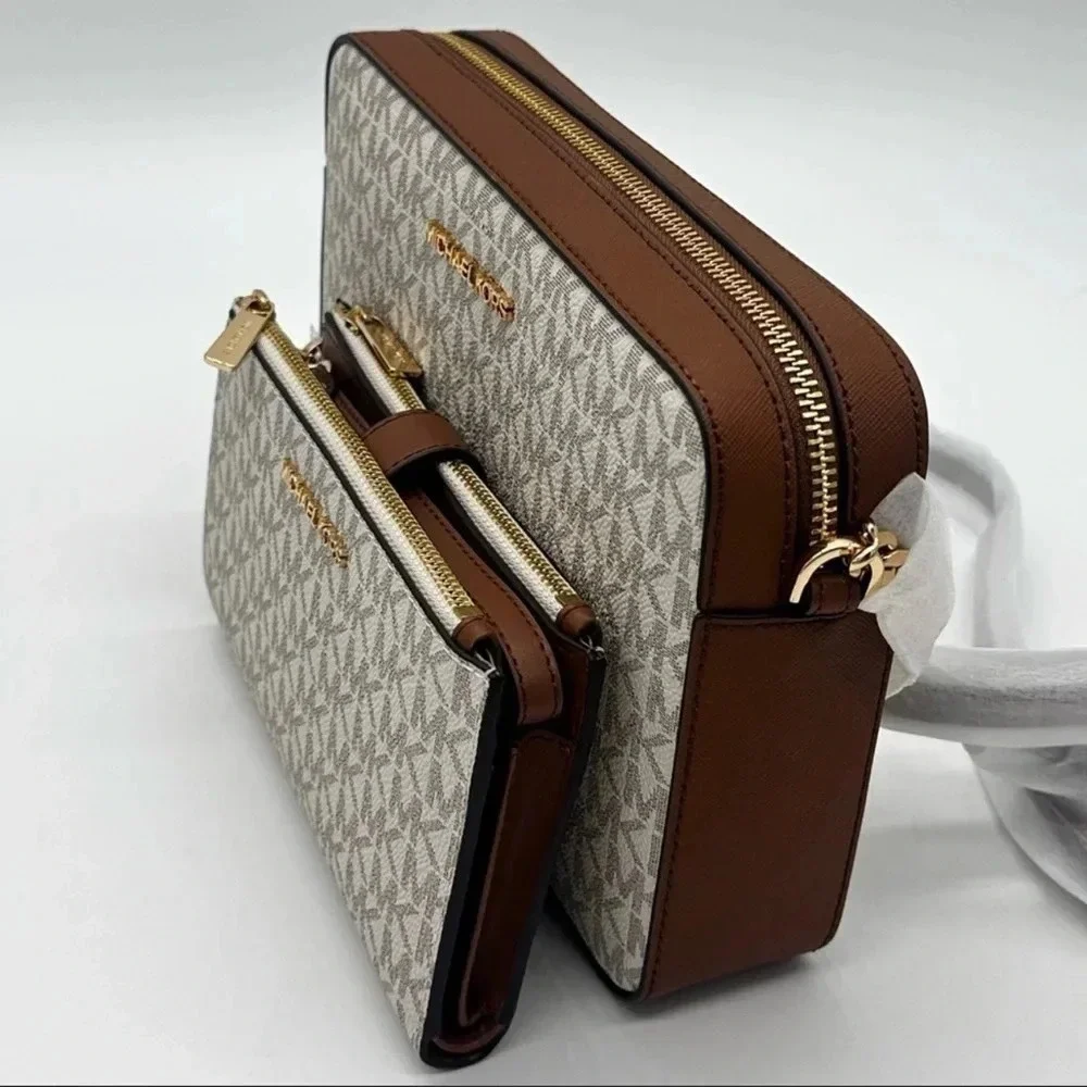 Michael Kors Large EW Crossbody Bag & Large Double Zip Wallet Vanilla